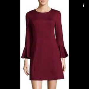 Trina Turk Maroon Mini-Dress, Bell Sleeves, New with Flaw